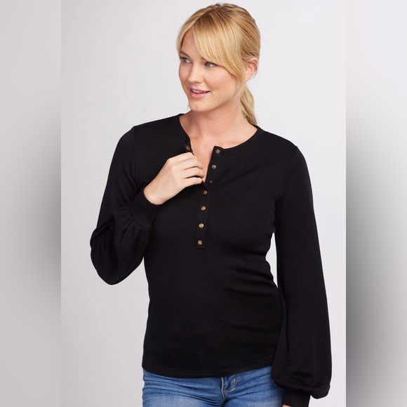 Woolx | Charlotte Puff Sleeve Top | Black | 100% Merino Wool | Women’s Medium - Picture 7 of 9